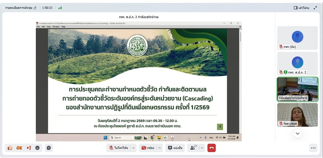 title - ประชุมคณะทำงานกำหนดตัวชี้วัด กำกับและติดตามผลการถ่ายทอดตัวชี้วัดระดับองค์กรสู่ระดับหน่วยงาน (Cascading) ของสำนักงานการปฏิรูปที่ดินเพื่อเกษตรกรรม (ส.ป.ก.) ครั้งที่  1/2569